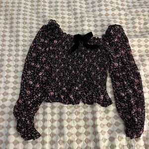 Floral Long Sleeve Smocked Top